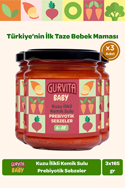 Gurvita Baby Kuzu İlikli Kemik Sulu Prebiyotik Sebzeler 165 gr 3 Adet