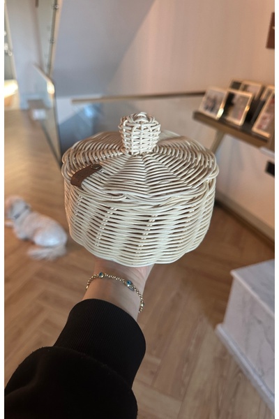 Lovenwoven Rattan Bambu Kapaklı Sepet Natural Doğal Renk