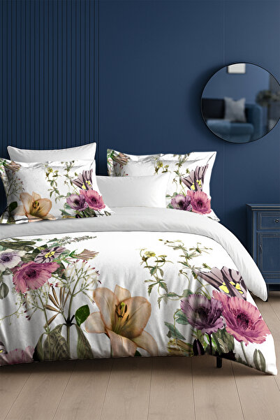 MonoHome 100% Cotton Satin Double Duvet Cover Set - Flower Show with Elastic Sheets