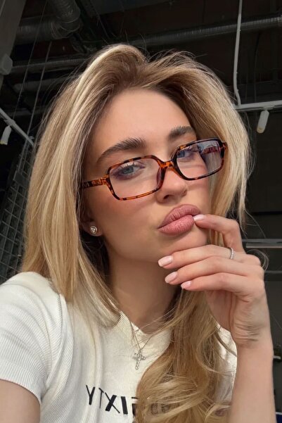 COOLANDBETTER Bloom Kare Şeffaf Ekran Gözlüğü - Leopar çerçeve Ince Çerçeve Ş...