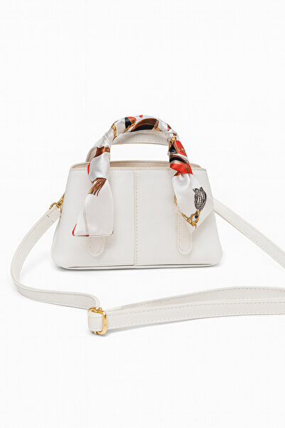 Nova Women's White Mini Hand and Shoulder Bag with Scarf Detail