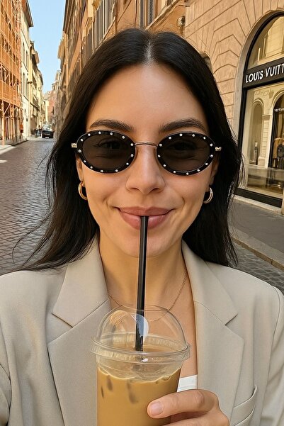 REN EYEWEAR Carlot Taşlı Oval siyah Güneş Gözlüğü 2024 MODEL Uv400 Kadın Tasa...