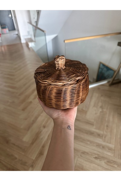 Lovenwoven Rattan Bambu Kapaklı Sepet Ceviz Renk