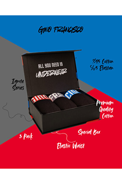 Gino Francisco Erkek Boxer 3'lü Paket Pamuklu Esnek Rahat Kesim Ignite Collec...