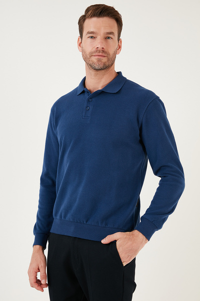 Buratti Cotton Blend Regular Fit Polo Collar Sweater Men's Polo Collar Sweater 456223