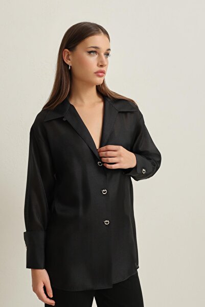Setre Siyah Ceket Yaka Dökümlü Gömlek