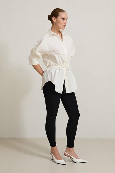 Setre Ecru Waist Drawstring Detailed Long Sleeve Shirt