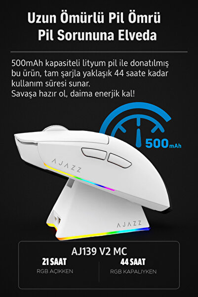 Ajazz Aj139 V2 Mc 24.000 Dpı Paw3311 Ultra Hafif 3 Modlu Oyuncu Mouse - 500mah Batarya