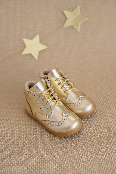 Bebbini Classy-Gold Hakiki Deri Fermuarlı Kız Çocuk Bot