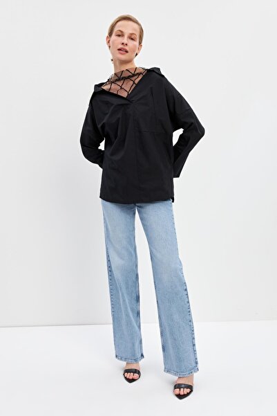 Setre Μαύρο μακρυμάνικο πουκάμισο Basic με λεπτομέρεια στον ώμο