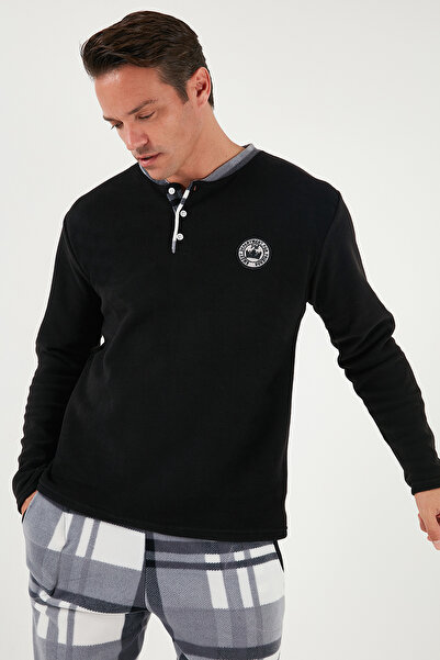 Buratti Σετ πιτζάμες χειμερινής φλις με καρό κανονική εφαρμογή με κουμπιά Crew Neck Ανδρικό ΣΕΤ ΠΙΤΖΑΜΑ 609