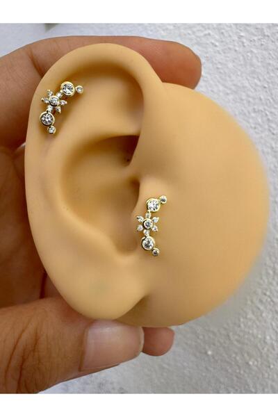 Arescollection arkası düz önden takmalı tragus helix lobe conch uyumlu 1 adet piercing