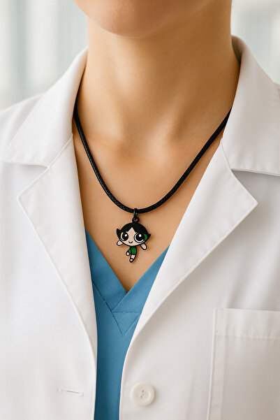 excarpin Şık Hafif ve Şirin Metal Broş Tasarımlı Rozet Kolye Powerpuff Girls Buttercup Desen