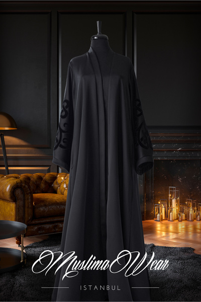 Muslima Wear Muslima Siyah Saten Abaya