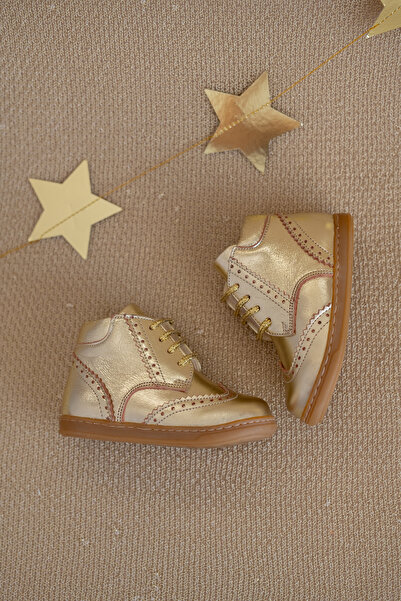 Bebbini Classy-Gold Hakiki Deri Fermuarlı Kız Çocuk Bot