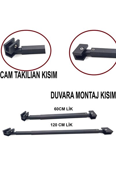 AYRINTISHOP Duşakabin Sabit Cam Teleskopik Gergi Aparatları Siyah 60cm - 120 Cm