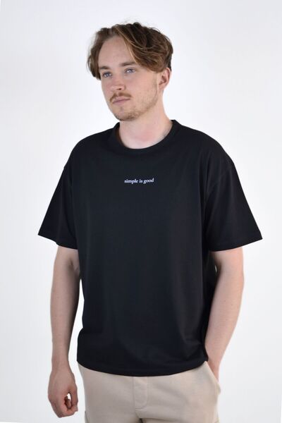 Mood Lab Tricou basic cu guler rotund cu imprimeu cu slogan pentru bărbați