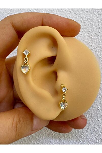 Arescollection zirkon taşlı kalp sallantılı tragus helix lobe uyumlu 1 adet piercing