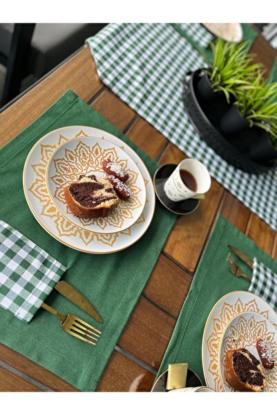 Tropikhome Yılbaşı Sunum Amerikan Servis Pamuklu Supla Ve Runner Seti 6 Kişil...