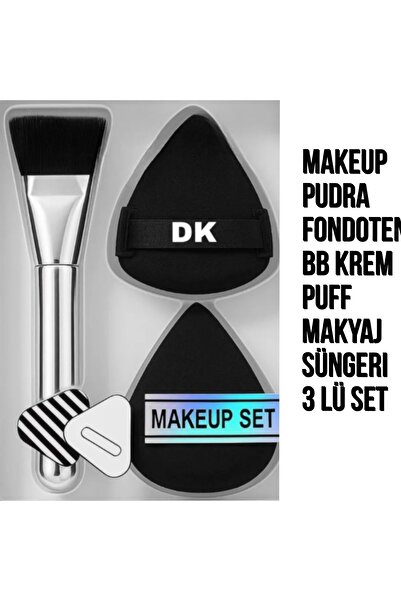 DUDAKTAN KALBE 3'lü Profesyonel Siyah FIRÇALI Pudra Fondöten Bb Krem Uygulamalı Puff Makyaj Süngeri /YIKANABİLİR