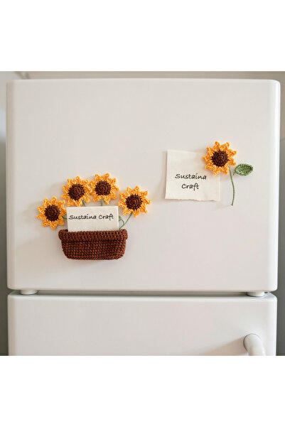 Sustaina Craft El Yapımı Örgü Çiçek Saksı Magnet – Ayçiçeği Modelleri