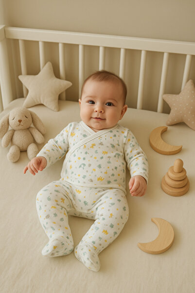 anne dokunuşu gibi KUZUM BEBE Ördek Baskılı Organik Yenidoğan Fitilli Kumaş E...