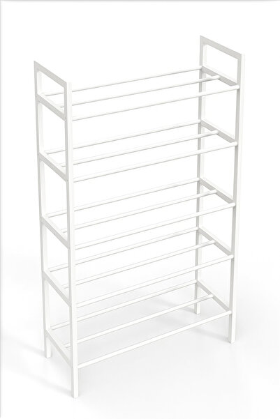 WANDOO 5 Raflı Metal Ayakkabılık 60x102x24 cm Portatif Ayakkabı Düzenleyici, Çok Katlı Ayakkabı Rafı Beyaz