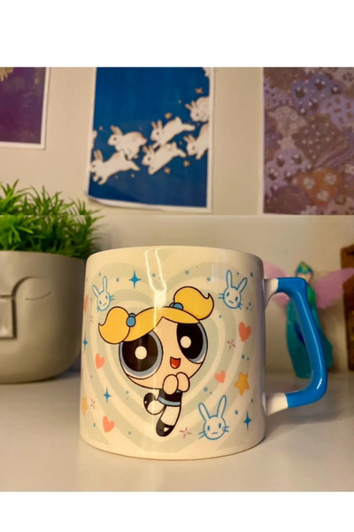 Öz Kupa Powerpuff Girls - Bubbles Heart Detailed Mug Cup Coffee Cup