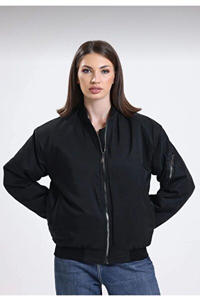 mysmile معطف جاكيت بومبر كبير الحجم للجنسين باللون الأسود