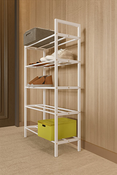 WANDOO 5 Raflı Metal Ayakkabılık 60x102x24 cm Portatif Ayakkabı Düzenleyici, Çok Katlı Ayakkabı Rafı Beyaz