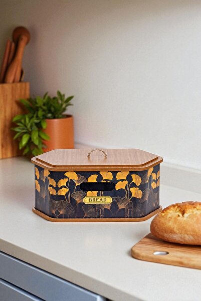 Ecolux Hexagonal Flower Patterned Natural Wooden Bread Box - Large Size Luxury Bread Box Hexagonal