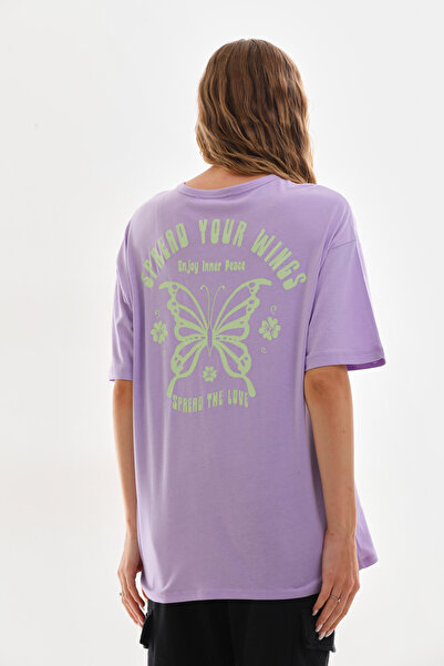 Mood Lab Μπλουζάκι με λαιμόκοψη μπροστά και πίσω με στάμπα με χαλαρή εφαρμογή