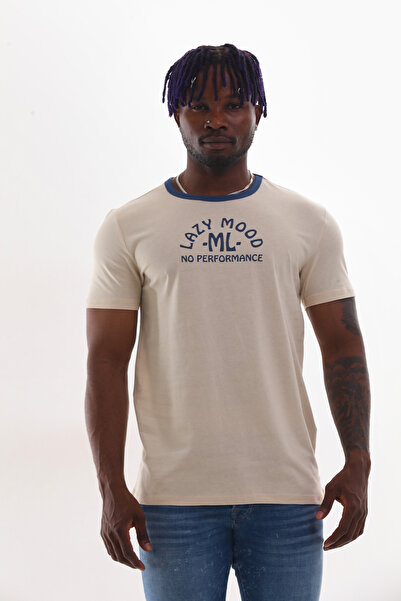 Mood Lab Ανδρικό μπλουζάκι με στάμπα με αντίθεση με λαιμόκοψη