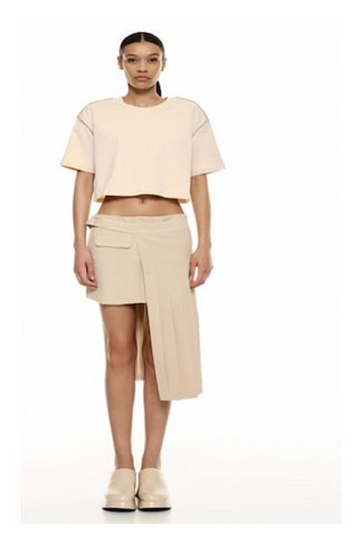LUMİNA Women's Asymmetrical Skirt, Size S, Beige, Fashion