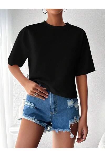 Mood Lab Γυναικείο Relaxed Fit Crew Neck Basic Μαύρο T-Shirt