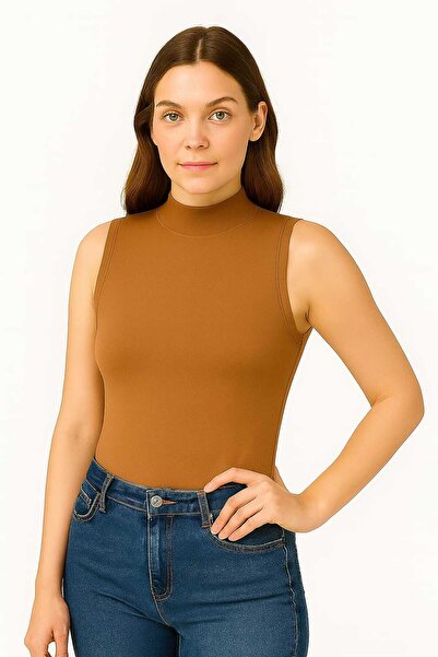 ingegno Body Half Collar Sleeveless Viscose Knitted Fabric Badi Biscuit Caram...