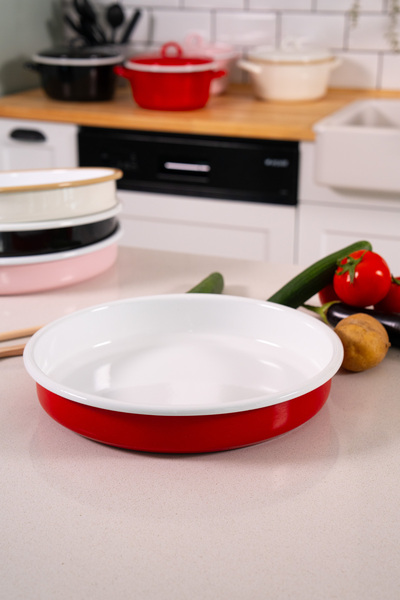 EBUTAY La Vita Rossa Vintage Enamel Round Red Baking Tray