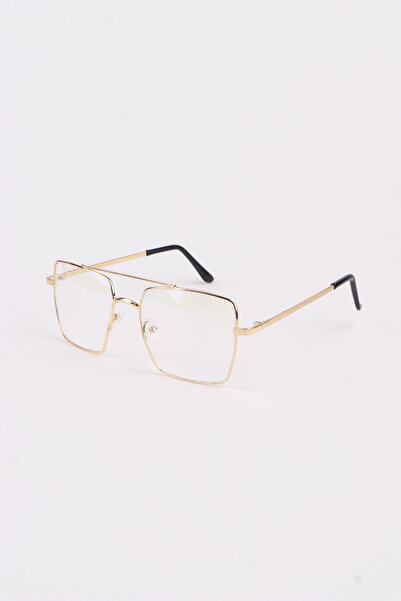Chunky Frame Unısex Şeffaf Gold Çerçeveli Kare İmaj Gözlük