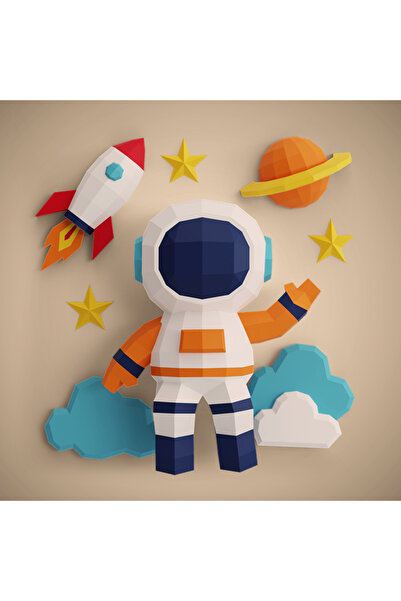 YSY AKROBAT Astronot 3D Duvar Süsü | Erkek Çocuk Odası İçin Maket 62x62cm | Uzay Temalı Ekransız Aktivite