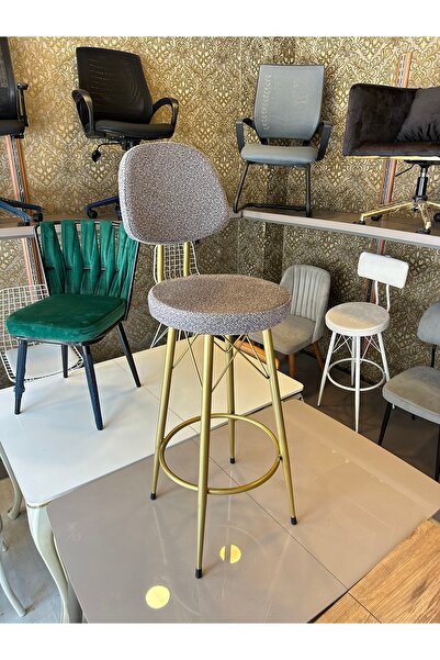 The SANDALYE SHOP Yeni,Teddy Kumaş Dolce Bar Sandalyesi Gold Gri.65 cm Oturum yüksekliği