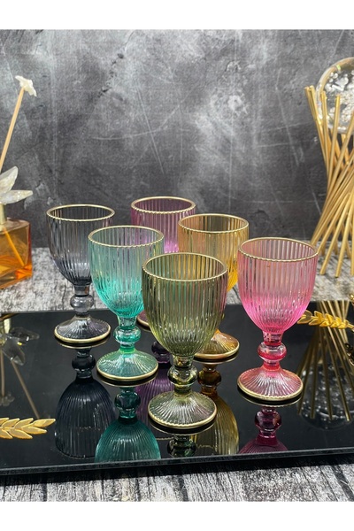 YzHome Set of 6 Glass Colored Gilded Coffee Water Glass Goblet Mug 75ml