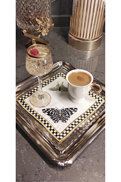NURHAN HOME COLLECTION Kelebek Desenli Nakışlı Kokteyl Sunum Peçetesi