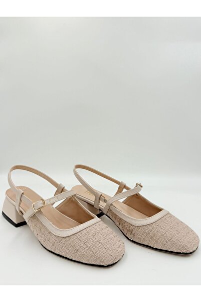 adelix Women's Textured Mary Jane Slingback Strap Stiletto Beige