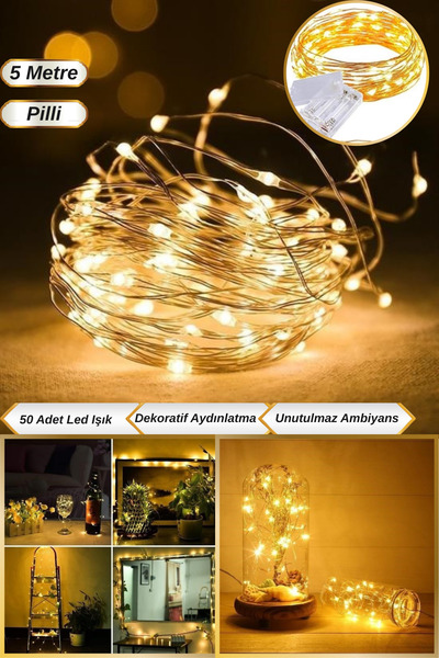 Hane Dostu 5 Metre Dekoratif Peri Led Işıklı Pilli Şerit | Saçak Spot Süsleme