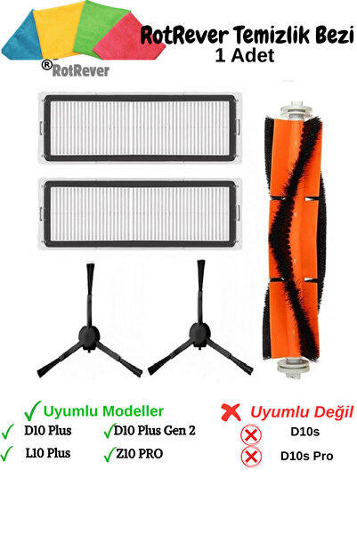 RotRever Dreame D10 Plus,D10 Plus Gen 2,L10 Plus,Z10 Pro Uyumlu Fırça,Hepa Fi...