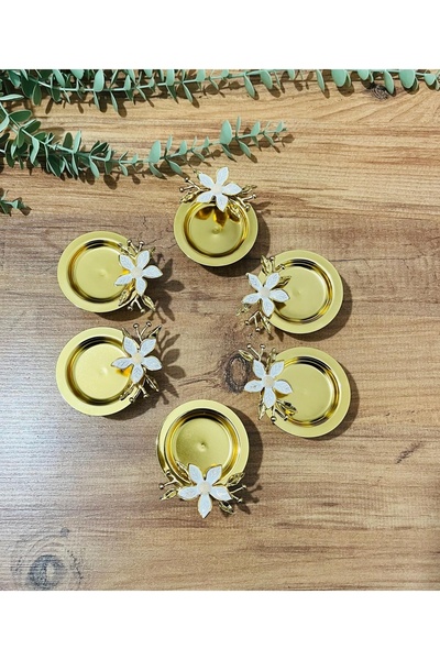 Maglor Lux Gold 6 Pieces of Turkish Delight Bowl, Sugar Bowl, Macaron Holder, Presentation Bowl with Daisy Accessories