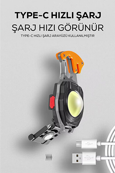 indirimsevinci Çok Amaçlı LED Işıklı Anahtarlık – Çakmak, Tornavida, Şişe Açacağı, Type-C Şarjlı, Manyetik