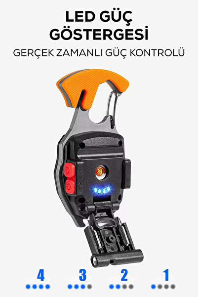 indirimsevinci Çok Amaçlı LED Işıklı Anahtarlık – Çakmak, Tornavida, Şişe Açacağı, Type-C Şarjlı, Manyetik