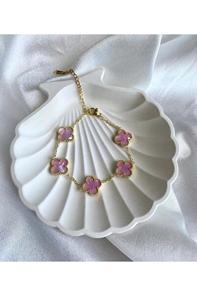 GUNESTAKI Gold Pembe Sedefli Hologram Çelik Bileklik