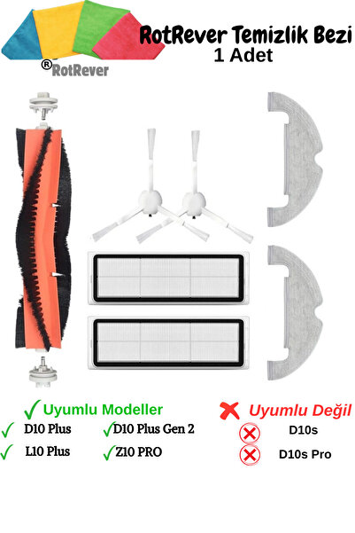 RotRever Perie compatibilă Dreame Bot D10 Plus / D10S Plus / D10 Plus Gen 2, filtru Hepa, set de cârpe RotRever-8 bucăți